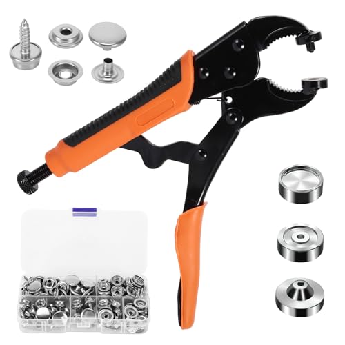 ZONJIE 40 Sets, robustes Druckknopf-Werkzeug-Set, verstellbarer Schraubstock-Griff, Druckknöpfe, 15 mm, Druckknöpfe für Bootsabdeckung, Druckknopfzange mit Metall-Druckknöpfen, Druckknöpfe von ZONJIE