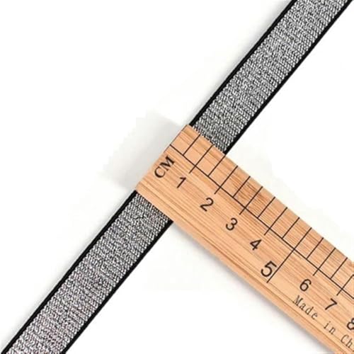 ZONSHJDKR Nähzubehör Glitzernde, Gold-Silberne Gummibänder, 10/15/25/40 mm, Nylon-Taillenband for Kleidungsstücke, Hosen, DIY-Nähzubehör, 1 m – 40, Schwarz(15mm Black Silver) von ZONSHJDKR