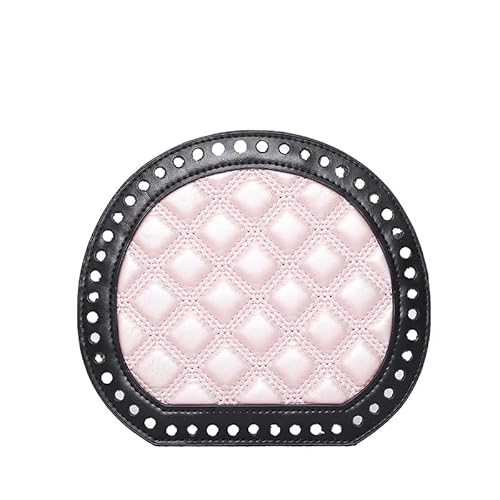 ZONSHJDKR Taschenboden 2 Stück 19 cm runde Lederböden, DIY-Bastelset for gehäkelte Geldbörsen, handgewebte Korbböden for kreative Projekte(Black with Pink,2 PCS) von ZONSHJDKR