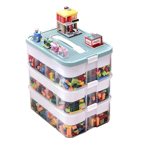 Aufbewahrung Box für Lego - Kinder Bausteine Boxen Mit Deckel, 3 Stufen Spielzeug Aufbewahrungsbehälter, Sortierbox für Spielzeugkiste für Blöcke (Grün) von ZONZANINA