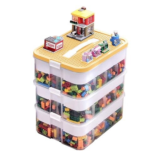 Aufbewahrungsbox für Lego Bausteine,Classic Große Bausteine Box für Lego,3 Stufen Transparent Organizer,Aufbewahrung mit Deckel,Ablagefächer Stapelbar Spielzeug,Sortierboxen für Lego(Gelb) von ZONZANINA