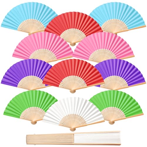 ZOOI Fächer Hochzeit - 12 Pack Handfächer Hochzeit Deko Fächer Weiß Faltfächer Gastgeschenk Fecher Sommer Hochzeit, Hochzeitsdeko Hand Fan Asiatische Deko für Geburttag Party Wedding(Mehrfarbig) von ZOOI