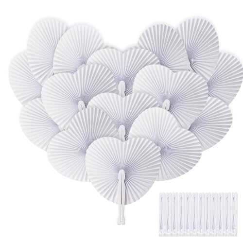 ZOOI Fächer Hochzeit 24 Pack Handfächer Hochzeitsdeko Fächer Weiß Handfächer Papierfächer Hochzeit Deko, Faltfächer Fecher Damen Hochzeit Gäste für Party, Wedding, Fotografie, Wand Dekoration von ZOOI