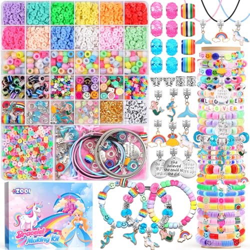 ZOOI Ostergeschenke Kinder, Bastelset Kinder ab 6 Jahre DIY Perlen für Armbänder, Einhorn Geschenke für Mädchen Geschenk Mädchen 5-13 Jahre Perlen zum Auffädeln Basteln Mädchen Armbänder Selber Machen von ZOOI