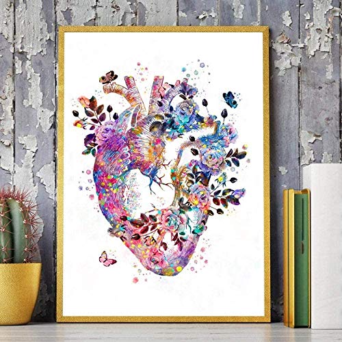 Menschliches Herz Anatomie Vintage Poster Drucke Medizin Student Geschenk Organe Kunst Aquarell Leinwand Malerei Ärzte Büro Wanddekoration 40X50CM von ZOOLD