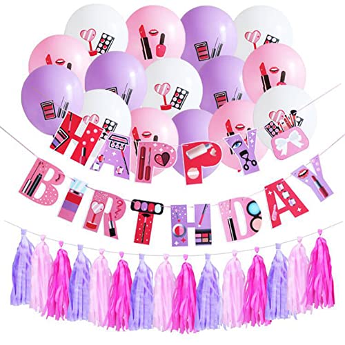 ZOOMPIL Spa Geburtstagsparty Zubehör, Make Up Geburtstagsdeko, Makeup Geburtstags Party Dekorationsset mit Makeup Happy Birthday Banner, Spa Party Luftballons ( 32 Stück) von ZOOMPIL