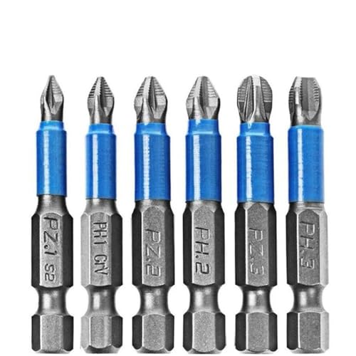 Bit-Set, 6-teilig, magnetisch, rutschfest, 50 mm, Sechskantschaft, Phillips/Kreuzschlitz-Bits, PH1/PH2/PH3/PZ1/PZ2/PZ3 Bit-Set, 6-teilig, magnetisch, rutschfest, 50 mm, Sechskantschaft, Phillips/Kreuzschlitz-Bits, PH1/PH2/PH3/PZ1/PZ2/PZ3 von ZOOPH