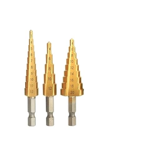 Bohrer-Set, 3 Stück 3-12 mm, 4-12 mm, 4-20 mm, gerade Nut, Schritt, Titanbeschichtung, Holz, Metall, Bohrung, Kernbohrer-Satz (Titanium) von ZOOPH