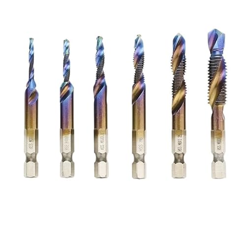 Bohrer-Set, 6 Stück Gewindebohrer M3-M10, Gratsenker Set, metrisches Bit,Kombibohrer, Schnellschneider, zusammengesetzter Bohrer (Blue 6pcs Set Long) von ZOOPH