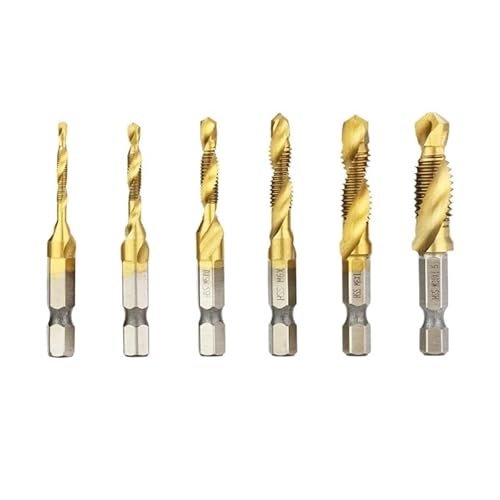 Bohrer-Set, 6-teilig, M3-M10, Senk- und Entgrater-Bit-Set, metrische Kombibohrer, Hochgeschwindigkeitsstahl-Verbundbohrer (Gold, 6-teiliges Set) von ZOOPH