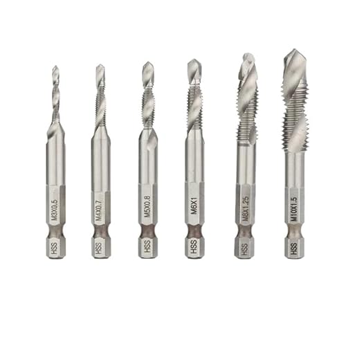 Bohrer-Set, 6-teilig, M3-M10, Senk- und Entgrater-Bit-Set, metrische Kombibohrer, Hochgeschwindigkeitsstahl-Verbundbohrer (Silber, 6-teiliges Set lang) von ZOOPH