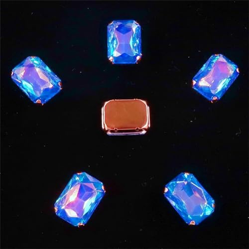 Kristall-Strasssteine ​​zum Aufnähen, 20 Stück/Packung, rechteckige Form, for Aufnähen, 13 × 18 mm, goldene Krallen-Kristall-Applikation (A31 Rot AB)(A21 Sapphire AB) von ZOOPH