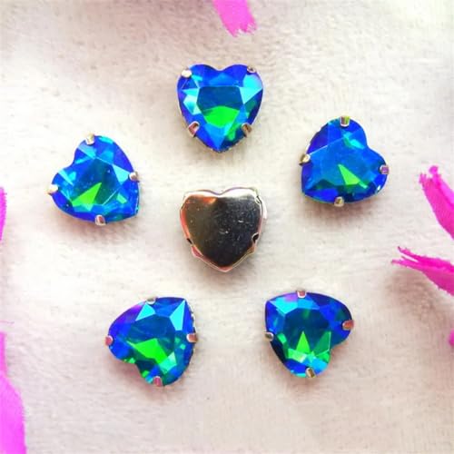 Kristall-Strasssteine ​​zum Aufnähen, AB-Farbe, herzförmige Kristallperlen, silberne Kralle, for Aufnähen von Strasssteinen for Hochzeitskleider (8 mm, 50 Stück, A11 Rot AB)(14mm 20pcs A5 Emerald AB) von ZOOPH