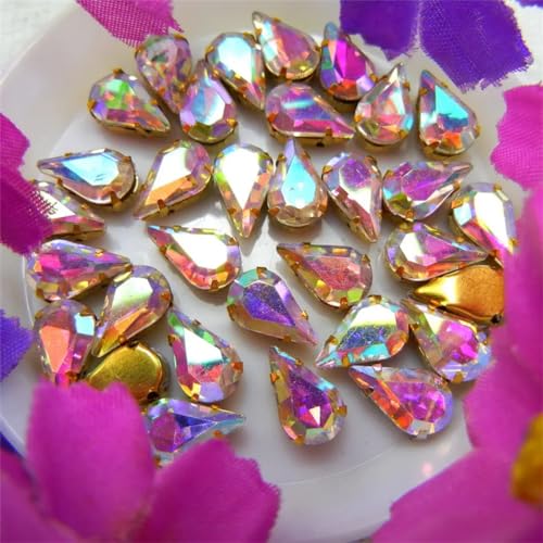 Kristall-Strasssteine ​​zum Aufnähen, Glaskristall-Goldkralle for Aufnähen, ausgefallene Farben, schmale Strassperlen in Wassertropfen-Birnenform (6 x 10 mm, 50 Stück, A8, heller Topas)(6x10mm 50pcs A von ZOOPH