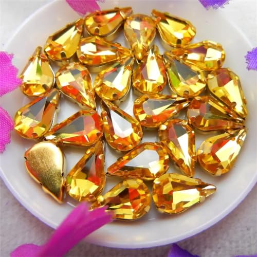 Kristall-Strasssteine ​​zum Aufnähen, Glaskristall-Goldkralle for Aufnähen, ausgefallene Farben, schmale Strassperlen in Wassertropfen-Birnenform (6 x 10 mm, 50 Stück, A8, heller Topas)(6x10mm 50pcs A von ZOOPH