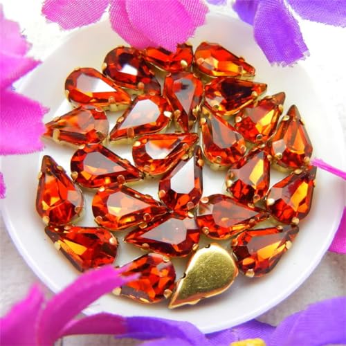 Kristall-Strasssteine ​​zum Aufnähen, Glaskristall-Goldkralle for Aufnähen, ausgefallene Farben, schmale Strassperlen in Wassertropfen-Birnenform (6 x 10 mm, 50 Stück, A8, heller Topas)(6x10mm 50pcs A von ZOOPH