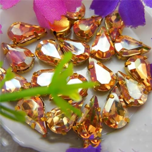 Kristall-Strasssteine ​​zum Aufnähen, Glaskristall-Goldkralle for Aufnähen, ausgefallene Farben, schmale Strassperlen in Wassertropfen-Birnenform (6 x 10 mm, 50 Stück, A8, heller Topas)(6x10mm 50pcs A von ZOOPH