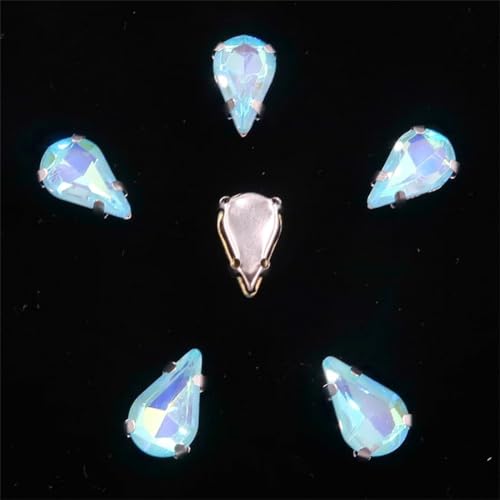 Kristall-Strasssteine ​​zum Aufnähen, schmale Wassertropfenform for Aufnähen von Strasssteinen, 8 x 13 mm, 50 Stück/Beutel, silberne Krallen-Kristall-Applikation (A31 Rot AB)(A19 Aquamarine AB) von ZOOPH