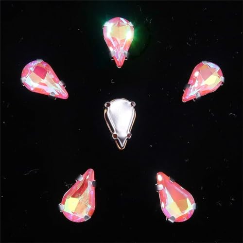 Kristall-Strasssteine ​​zum Aufnähen, schmale Wassertropfenform for Aufnähen von Strasssteinen, 8 x 13 mm, 50 Stück/Beutel, silberne Krallen-Kristall-Applikation (A31 Rot AB)(A32 Orange AB) von ZOOPH