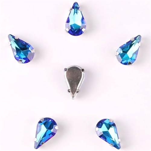 Kristall-Strasssteine ​​zum Aufnähen, schmale Wassertropfenform for Aufnähen von Strasssteinen, 8 x 13 mm, 50 Stück/Beutel, silberne Krallen-Kristall-Applikation (A31 Rot AB)(A4 Sapphire RB) von ZOOPH