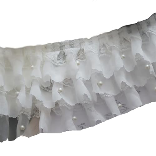 Plissiertes Spitzenband for Bastelarbeiten, 11 cm breit, dreilagig, weiße, plissierte Chiffonstoffspitze Plissiertes Spitzenband for Bastelarbeiten, 11 cm breit, dreilagig, weiße, plissierte Chiffonstoffspitze von ZOOPH