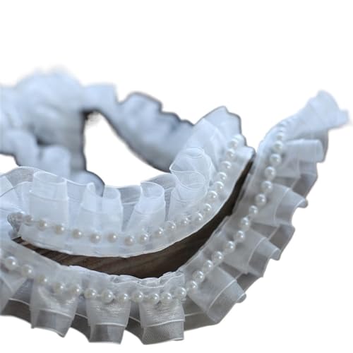 Plissiertes Spitzenband for Bastelarbeiten, 3 cm breit, doppellagig, weiß, plissierte Organza-Perlen, Fransenband, Spitze Plissiertes Spitzenband for Bastelarbeiten, 3 cm breit, doppellagig, weiß, plissierte Organza-Perlen, Fransenband, Spitze von ZOOPH