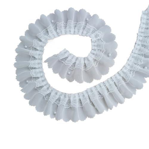 Plissiertes Spitzenband for Bastelarbeiten, 6 cm breit, weißer Chiffon, 3D-Plisseestoff, mit Perlen und Fransen, Spitzenband mit Rüschenbesatz, 1 Yard Plissiertes Spitzenband for Bastelarbeiten, 6 cm breit, weißer Chiffon, 3D-Plisseestoff, mit Perlen und Fransen, Spitzenband mit Rüschenbesatz, 1 Yard von ZOOPH