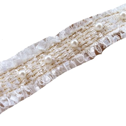 Plissiertes Spitzenband for Bastelarbeiten, Perlenbesatz, Tüll-Spitzenstoffband, Blumenperlen in Weißgold (Stil A, Schwarz)(Style B White Gold) von ZOOPH