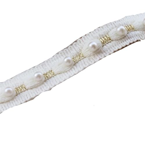 Plissiertes Spitzenband for Bastelarbeiten, Perlenbesatz, Tüll-Spitzenstoffband, Blumenperlen in Weißgold (Stil A, Schwarz)(Style D White Gold) von ZOOPH