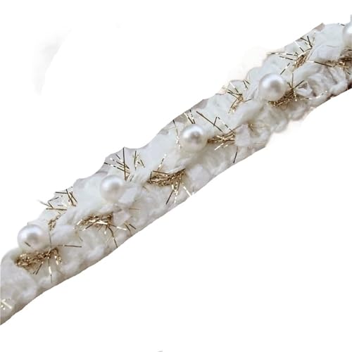 Plissiertes Spitzenband for Bastelarbeiten, Perlenbesatz, Tüll-Spitzenstoffband, Blumenperlen in Weißgold (Stil A, Schwarz)(Style E White Gold) von ZOOPH