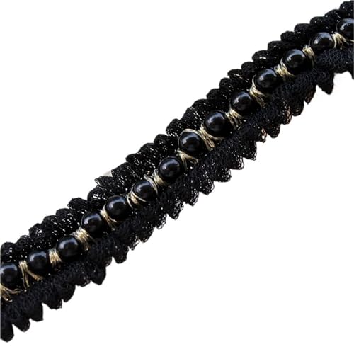 Plissiertes Spitzenband for Bastelarbeiten, Perlenbesatz, Tüll-Spitzenstoffband, Blumenperlen in Weißgold (Stil A, Schwarz)(Style a Black) von ZOOPH