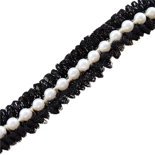 Plissiertes Spitzenband for Bastelarbeiten, Perlenbesatz, Tüll-Spitzenstoffband, Blumenperlen in Weißgold (Stil A, Schwarz)(Style a Black White) von ZOOPH