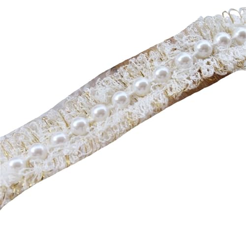 Plissiertes Spitzenband for Bastelarbeiten, Perlenbesatz, Tüll-Spitzenstoffband, Blumenperlen in Weißgold (Stil A, Schwarz)(Style a White Gold) von ZOOPH