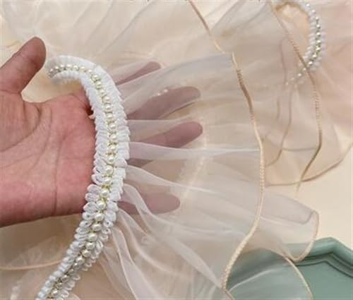 Plissiertes Spitzenband for Heimwerkerarbeiten, 1 Meter Organza-Plissee-Rüschen-Spitzenbesatz mit Perlen, Spitzennähen, Basteln (grau, 1 Meter)(Apricot,2meter) von ZOOPH