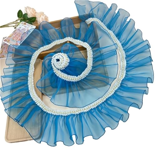 Plissiertes Spitzenband for Heimwerkerarbeiten, 1 Meter Organza-Plissee-Rüschen-Spitzenbesatz mit Perlen, Spitzennähen, Basteln (grau, 1 Meter)(Blue,1meter) von ZOOPH