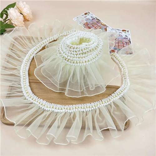 Plissiertes Spitzenband for Heimwerkerarbeiten, 1 Meter Organza-Plissee-Rüschen-Spitzenbesatz mit Perlen, Spitzennähen, Basteln (grau, 1 Meter)(Champnge,2meter) von ZOOPH