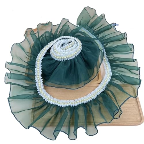 Plissiertes Spitzenband for Heimwerkerarbeiten, 1 Meter Organza-Plissee-Rüschen-Spitzenbesatz mit Perlen, Spitzennähen, Basteln (grau, 1 Meter)(Dark Green,2meter) von ZOOPH