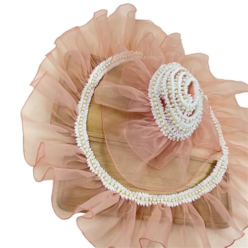 Plissiertes Spitzenband for Heimwerkerarbeiten, 1 Meter Organza-Plissee-Rüschen-Spitzenbesatz mit Perlen, Spitzennähen, Basteln (grau, 1 Meter)(Dark Pink,2meter) von ZOOPH