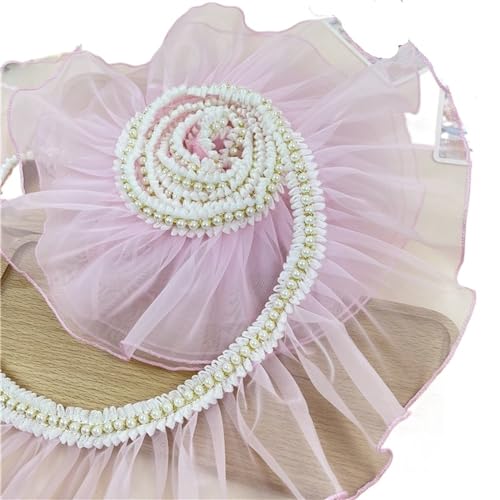 Plissiertes Spitzenband for Heimwerkerarbeiten, 1 Meter Organza-Plissee-Rüschen-Spitzenbesatz mit Perlen, Spitzennähen, Basteln (grau, 1 Meter)(Light Pink,2meter) von ZOOPH