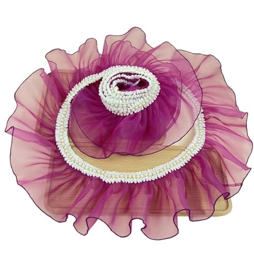 Plissiertes Spitzenband for Heimwerkerarbeiten, 1 Meter Organza-Plissee-Rüschen-Spitzenbesatz mit Perlen, Spitzennähen, Basteln (grau, 1 Meter)(Rose Red,2meter) von ZOOPH