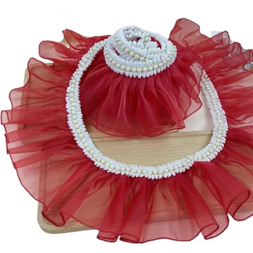 Plissiertes Spitzenband for Heimwerkerarbeiten, 1 Meter Organza-Plissee-Rüschen-Spitzenbesatz mit Perlen, Spitzennähen, Basteln (grau, 1 Meter)(Wine Red,1meter) von ZOOPH