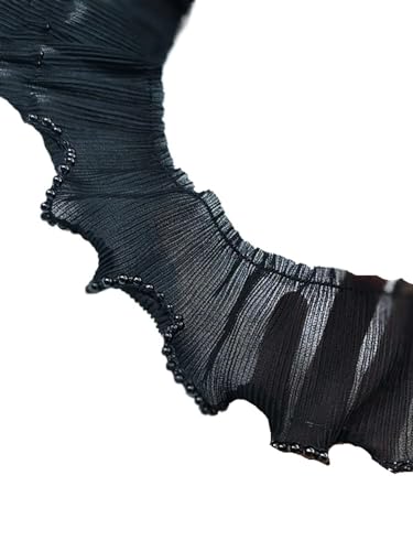 Plissiertes Spitzenband for Heimwerkerarbeiten, 1 Yard 6,5 cm breiter, mit Perlen besetzter Tüll-Plissee-Spitzenstoff(Black) von ZOOPH