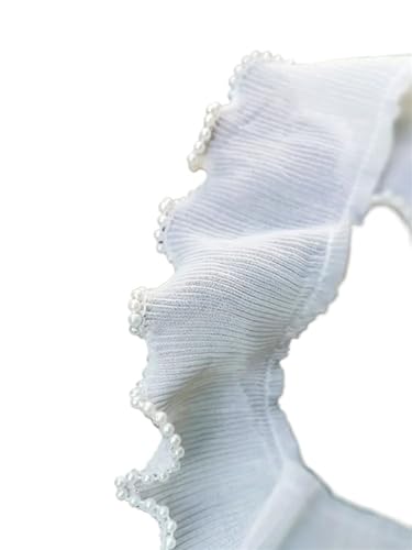 Plissiertes Spitzenband for Heimwerkerarbeiten, 1 Yard 6,5 cm breiter, mit Perlen besetzter Tüll-Plissee-Spitzenstoff(White) von ZOOPH