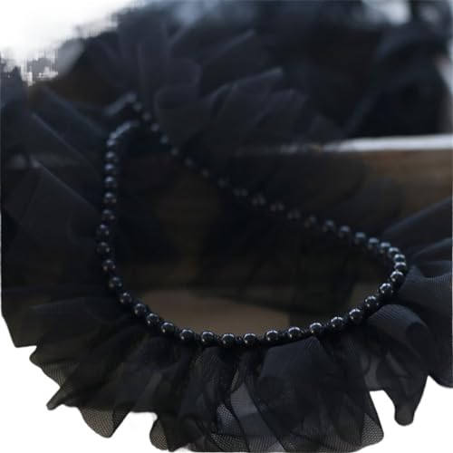 Plissiertes Spitzenband for Heimwerkerarbeiten, 5 cm breites, doppellagiges Netz mit Perlen, flauschige Spitze, Handarbeit, Rüschenband, Rüschenbesatz (schwarz)(Black) von ZOOPH