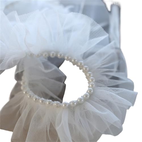 Plissiertes Spitzenband for Heimwerkerarbeiten, 5 cm breites, doppellagiges Netz mit Perlen, flauschige Spitze, Handarbeit, Rüschenband, Rüschenbesatz (schwarz)(White) von ZOOPH