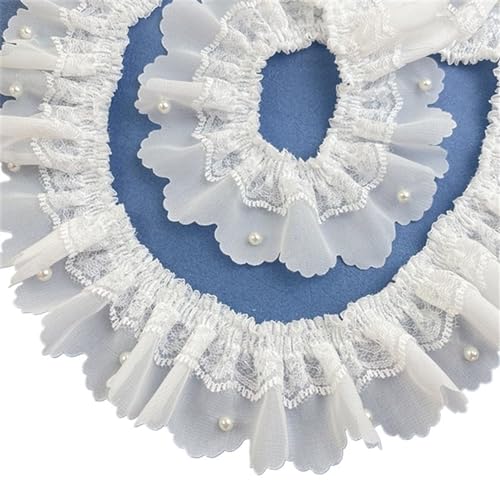 Plissiertes Spitzenband for Heimwerkerarbeiten, 5 cm breites, weißes, doppellagiges, plissiertes Chiffon-Stoffband mit Perlenfransen Plissiertes Spitzenband for Heimwerkerarbeiten, 5 cm breites, weißes, doppellagiges, plissiertes Chiffon-Stoffband mit Perlenfransen von ZOOPH