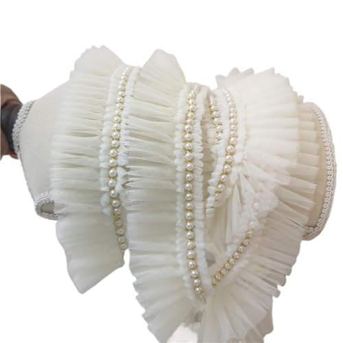 Plissiertes Spitzenband for Heimwerkerarbeiten, 5 cm breites Tüllnetz, Plissiertes Stoffband, Perlenfransen, Spitzenbesatz for Brautkleider (rot)(Apricot) von ZOOPH