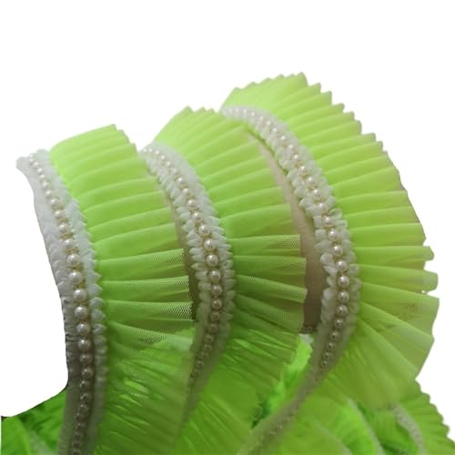 Plissiertes Spitzenband for Heimwerkerarbeiten, 5 cm breites Tüllnetz, Plissiertes Stoffband, Perlenfransen, Spitzenbesatz for Brautkleider (rot)(Elegant Green) von ZOOPH