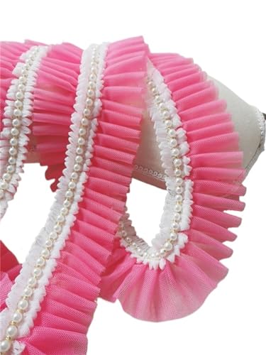 Plissiertes Spitzenband for Heimwerkerarbeiten, 5 cm breites Tüllnetz, Plissiertes Stoffband, Perlenfransen, Spitzenbesatz for Brautkleider (rot)(Peach Powder) von ZOOPH