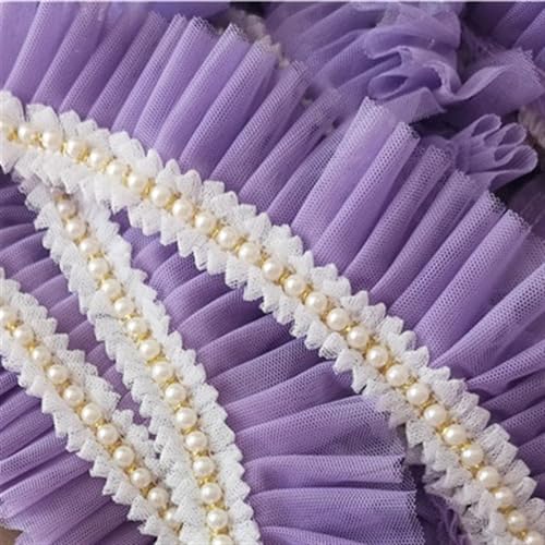 Plissiertes Spitzenband for Heimwerkerarbeiten, 5 cm breites Tüllnetz, Plissiertes Stoffband, Perlenfransen, Spitzenbesatz for Brautkleider (rot)(Purple) von ZOOPH